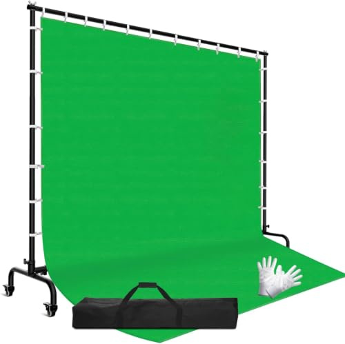 EMART grön skärm med stativ 2,1 x 3 m, justerbart bakgrundsstativ med hjul för banderoller, fotografi, fester, födelsedagar och livestreamingar