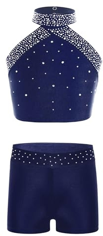 Freebily Tute da Ginnastica Artistica Bambina Crop Top Danza Moderna Canotta Collo Halter Pantaloncini Shorts Completo Sportivo da Allenamento Danza Classica Tracksuit