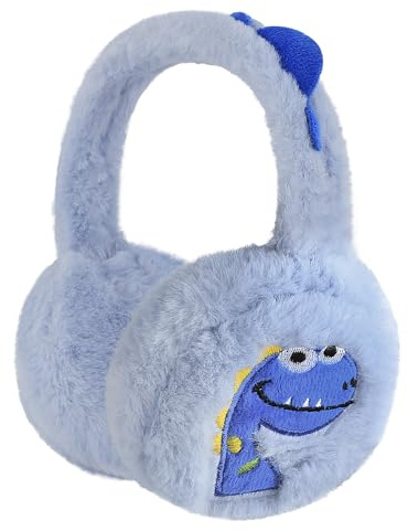 Moonlove Kids Dinosaur Earmuffs Winter Warm Thermal Ear Muffs Plush Fuzzy Adjustable Foldable Ear Cover Thicken Windproof Coldproof Cycling Warmer Protection for Boys Girls