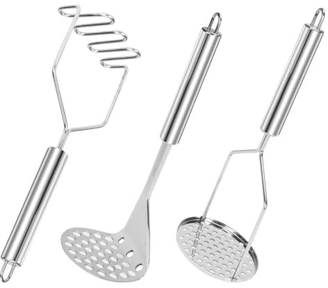 VirtuGro 3 Pezzi Schiacciapatate Acciaio Inox con Manico Ergonomico Schiaccia Patate Cucina Schiacciapatate Professionale Manuale per Purè di Patate Avocado Carote Alimenti per I'infanzia