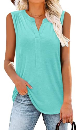 Halter Tops for Women Summer Sleeveless Tank Tops Ladies Vests Elegant V Neck Blouses Loose Fit T Shirts Trendy Water Green Medium, 12-14