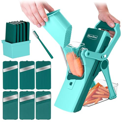 Cortador de Verdura Multifunción PERFECT CUT. Mandolina de Cocina con Sistema de deslizamiento Superseguro: dedos sin contacto con las cuchillas. Estable, sencillo, rapidísimo. Totalmente Plegable