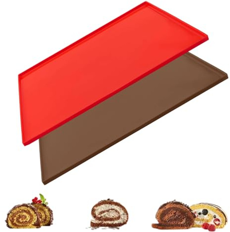 Fokroin 2 piècesMoule à biscuits en silicone，Tapis à gâteau roulé suisse，Tapis de cuisson pour four résistant à la chaleur et aux brûlures， pour biscuit pizza pain mousse