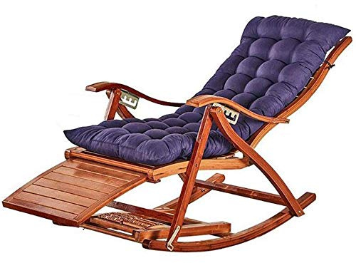 Sun Loungers,Camping Chairs Garden Loungers Folding Chair Solid Wood Rocking Chair with Foot Massage and Cotton Pad,5-Speed Adjustment,Indoor and Outdoor,Wood Color