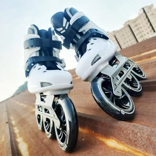 MHXZKHL Patines En Línea Profesionales De 3 Ruedas De 125 Mm para Hombre Y Mujer, con Rodamiento ABEC-7, Patines De Cross Country De Alto Rendimiento Y Velocidad para Adultos(Size:46,Color:White)