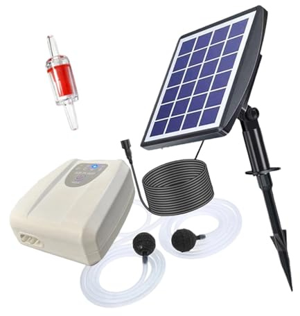 LEADSDGE Lot de 1 kit d'aérateur solaire avec deux pierres d'air pour aquariums hydroponiques