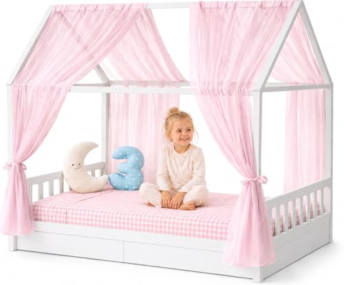 YellowNest Dosel para cama de casa de 100 % poliéster, juego de 2 unidades, transpirable y manejable, dosel para cama infantil y cama de casa, decoración de habitación infantil (rosa pálido, 160 x 320