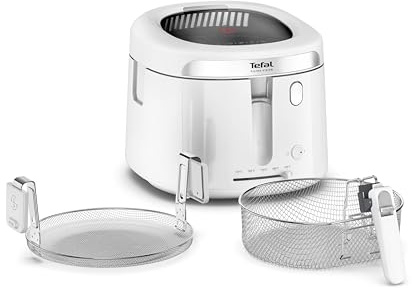 Tefal Filtra Vision Fritteuse, 1-kg-Fassungsvermögen, extragroßes Sichtfenster, modernes Design, einklappbarer Griff, herausnehmbare Teile, Timer, Temperatursteuerung, Weiß, FF2541E0