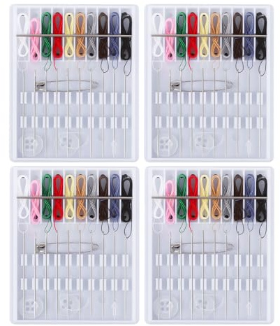 4 Pack Mini Sewing Kit Travel Size, Prethreaded Sewing Kits, Portable Needle and Thread Set with Pin Button for Travel, Home, Dorm, Hotel