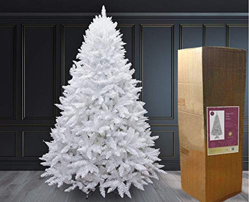 7ft/2.1m Snow White Bushy Imperial Pine Artificial Deluxe Christmas Tree Hinged Branches 1084 Pencil Point Tips with Metal Stand Xmas Home Decorations