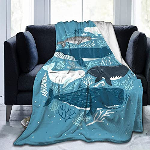 xzxzdx Kuscheldecke 130x150 Hellblauer Wal Flanell Fleecedecke 3D Gedruckte Weich Flauschig Mikrofaser Wohndecke Sofadecke Couchdecke Tagesdecke Wolldecken für Kinder Erwachsene