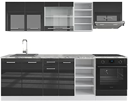 Vicco Küchenzeile R-Line, Anthrazit Hochglanz/Weiß, 240 cm, AP Marmor