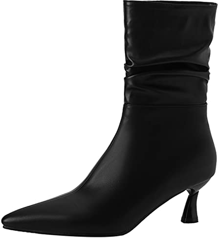 CuteFlats Stivaletti da donna con punta a punta e tacchi Kitten, nero 1, 45 EU