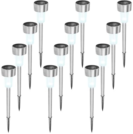 Caldarax 12 Stück LED Solarleuchten für Außen Garten, Wegleuchte, Energiesparend, Wasserdicht Solarlampe für Terrasse, Rasen, Garten Hofwege(KalteWeiß)