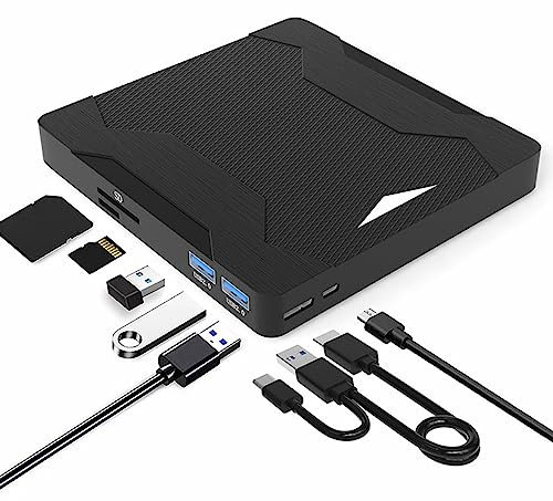 unità Dvd Esterna, Masterizzatore Dvd Portatile USB 3.0 Tipo C, Lettore CD/Dvd Rom per Laptop con Luce, Compatibile con Win 2000/2003/XP/7/8/10/Maximum OS, per Chrome OS