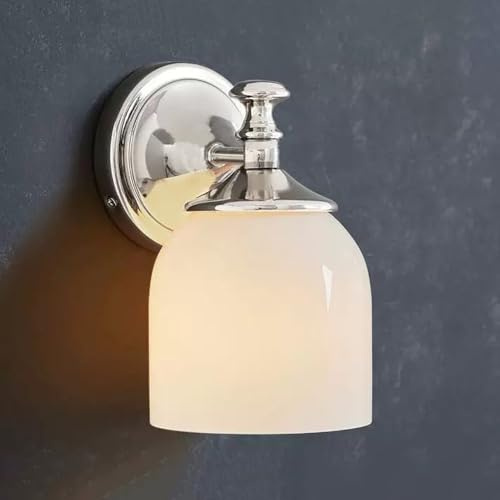 Badrumslampa i krom 1 paket vintage sminklampa Ljus industriell vägglampa med vit glasskärm, E27 trådbunden metallvägglampa Farmhouse Sovrum Hall Heminredning Vägglampor