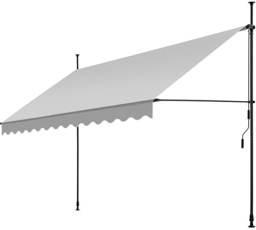tectake Store banne sans Perçage Auvent Marquise Retractable avec Manivelle Multi-Fonction Store latéral Enroulable Brise Vue Brise Soleil Opaque en Aluminium - Gris Clair, 350 x 180 cm