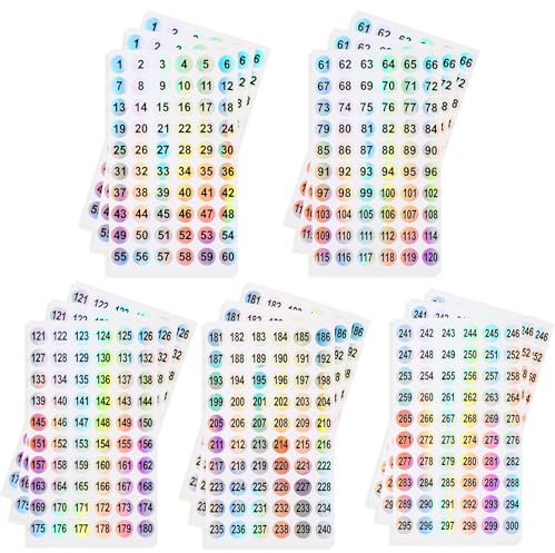 simarro 15 Blatt Klebepunkte Nummer Aufkleber, 1-300 Nummer Runde Wasserdichte Selbstklebende Zahlen Aufkleber Laser, Holografische Nummerierte Klebepunkte zum Organisieren Codierung(3 sets, 10mm)