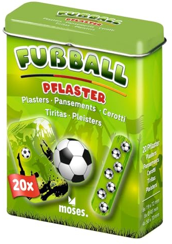 moses. Fußball Pflaster - Metall-Box mit 20 Pflastern | Kinderpflaster mit Motiv | Wundpflaster für Kinder