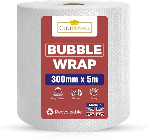 Cheff Royale Bubble Wrap 300mm x 5m 1 Roll of Premium quality small Air bubbles Packaging box for shipping and moving, home strong affordable Bubble wrap (single rolls)
