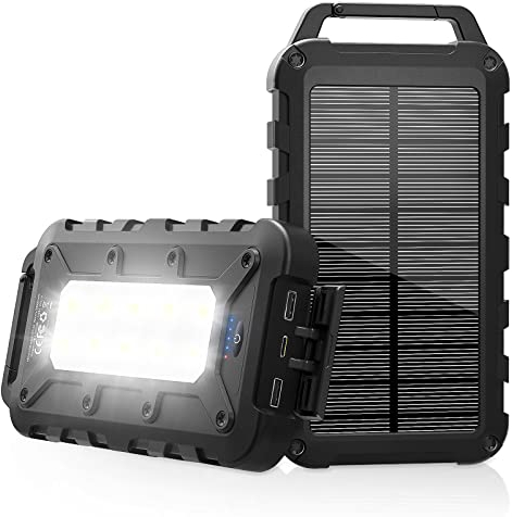 Solar Powerbank 26800mAh, Tragbare Solar Ladegerät PD15W USB-C Externer Akku Outdoor wasserdichtes Power Bank Solarpanel mit LED-Licht und 3 Outputs Ladegerät für Smartphones Tablets und mehr