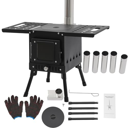 Forno a tenda, portatile a legna da campeggio, per esterni, pieghevole, da campeggio, da giardino, per esterni, da campeggio, colore nero