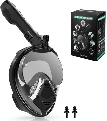 Zikenis Schnorchelmaske, Tauchmaske Vollmaske, Anti-Fog CO2-Sicher Schnorchelausrüstung,für Jugendliche Und Erwachsene, Schnorchelset Alternative(Schwarz) (L-XL)