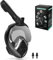 Zikenis Maschera Snorkeling Integrale, Lente Ultra Chiara Anti Fog, 100% Silicone, Snorkel Dry con Valvole Sicurezza, Supporto Action Cam, Adatto Per Adolescenti e Adulti (Nero, L-XL)