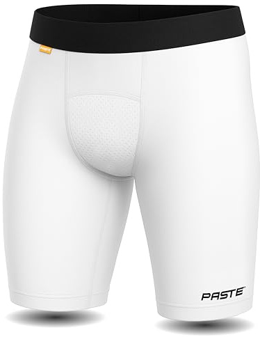 PASTE ® kompressionsbyxor Intense PRO för män, kvinnor – ultramjuk att bära, extra långa benbyxor – perfekt som cykelbyxor och sportunderbyxor – underbyxor fotboll, funktionella underkläder, Vit, L