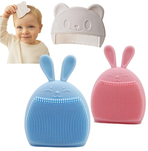 GGUFAY Peigne à Cheveux pour Bébé, 3 Pcs peignes à croûte de lait Peigne pour Bébé Brosse de bain, brosse de tête de berceau pour bébé, brosse de massage en silicone, peigne pour bébé
