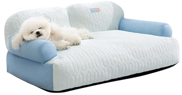 Galatée Cooling Dog Bed, Orthopedic Foam Dog Bed, Removable Washable Cover, Pet Sofa Bed With Bolster Sides For Sleeping, Soft Calming Cat Bed(M, Blue)