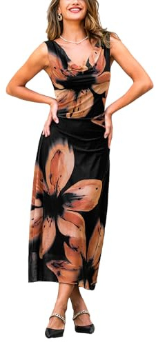 CUPSHE Abito estivo da donna, aderente, floreale, con scollo ad anello, senza maniche, abito lungo sexy con schiena bassa, Flora abbronzata, S