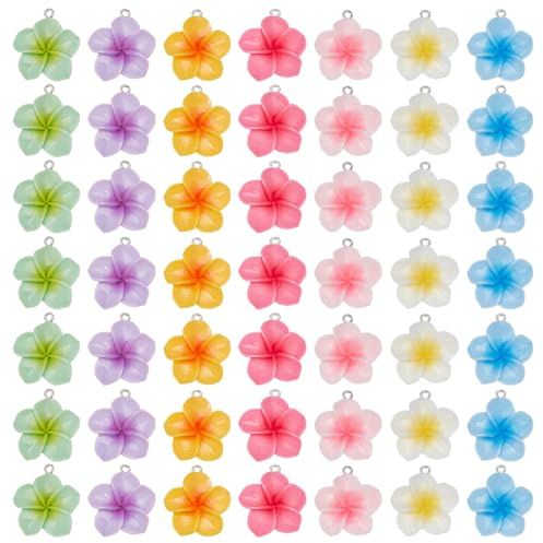 PH PandaHall 49Pcs 7 Colors Floral Resin Charms 5-Petal Flower Charm Resin Flower Keychain Accessory Colorful Petal Charms for Jewelry Making Earrings Necklace Bracelet Mom Women DIY Crafts