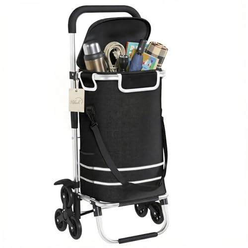 Ribech Carrello della Spesa Pieghevole 56L con Comparto Frigo | 3in1 Trasportino come Carriola & Borsa a Mano | Portata fino a 40kg | Telaio Alluminio Resistente e Impermeabile | Nero