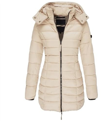 Generisch Abrigo de invierno para mujer, abrigo acolchado cálido, largo con capucha extraíble, varios colores, tallas grandes S-3XL, elegante abrigo acolchado para mujer, caqui, M