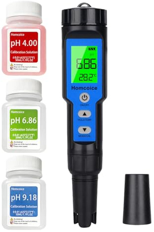 Homcoice pH Mètre Électronique 4 en 1, TDS EC Température Meter avec précision 0,01 pH, Compensation Automatique température, Testeur Qualité Eau étanche IP67 pour piscines, Eau Potable, hydroponie