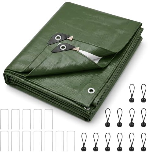 Seivunol Bâche Extérieur 3x4m, 130 g/m², Imperméable Ultra Résistante | Bâche Verte en PE, œillets Renforcés, Bache Sol, Idéal pour Jardin, Bois, Camping, Piscine, Voiture, 12 Piquets & 12 Sangles