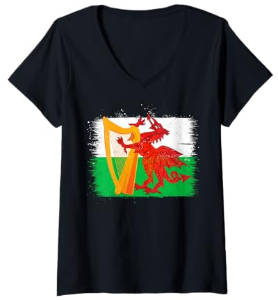 Femme Art Graffiti Cool de Harpe Galloise pour Harpiste Gallois T-Shirt avec Col en V