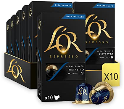 L'OR Espresso Ristretto Decaf Coffee Pods x10 Intensity 9 (Pack of 10, Total 100 Capsules)