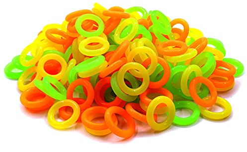 ZXUEZHENG 150 Pack Elasticity Silicone Soft Stitch Ring Markers for Knitting Crochet Etc, (Small Size for Needle Sizes 0-8, Orange, Yellow, Green)