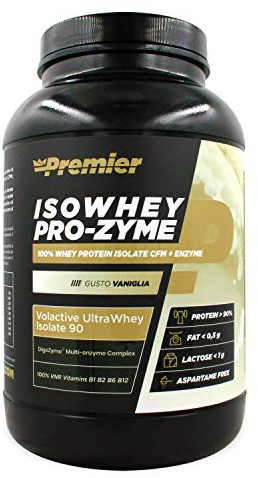 Premier Integratori Isowhey Pro-zyme | proteine del siero di latte isolate Volactive® Ultrawhey Isolate 90 | fonte proteica maggiore del 90% | Senza aspartame (Vaniglia, 900 gr)