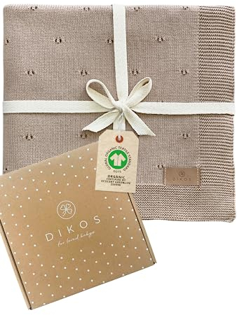 Babydecke Ajour Strick beige braun – luftige Neugeborenen Decke aus weicher Bio-Baumwolle (GOTS/Oeko-TEX 100) – Ideal als Kuscheldecke und Baby Erstausstattung - Geschenk zur Geburt Baby Mädchen/Junge