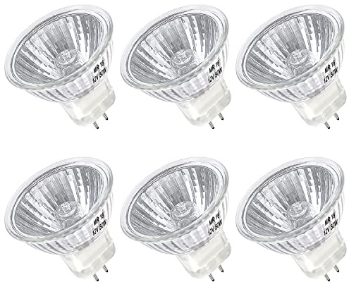 MR16 Halogen Bulb 50W Dimmable 12V GU5.3 Bi Pin Base Spotlight with Long Lifespan, 2700K Warm White MR16 Bulbs with Clear Glass Cover for Landscape, Track Lights, Fiber Optics, Desk Lamps, 6 Pack