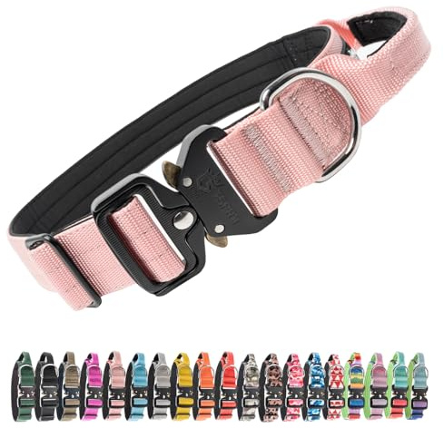 TSPRO Premium Collare per Cani, Regolabile Collare Tattico con Maniglia e una Robusta Fibbia Metallica a Sblocco Rapido, per Cani di Taglia Media a Grande (Rosa L)
