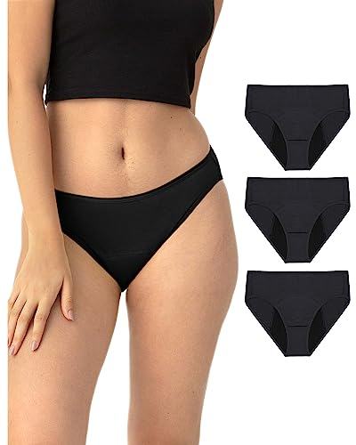 Neione Periodenunterschwäsche Mittlere Blutung Perioden Unterwäsche Menstruation Unterhosen Panty Damen Postpartum Brazilian Slip 3er Pack Schwarz M