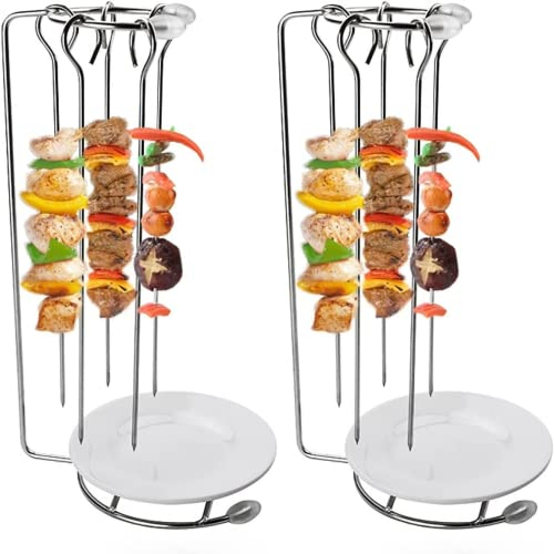 Lot de 5 Supports à Brochettes Verticales en Acier Inoxydable pour Barbecue - Brochettes Plates pour Griller avec Support, Bâtons Réutilisables