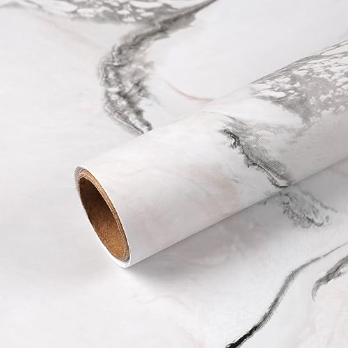VEELIKE Papel Adhesivo Marmol Blanco Rosa Grueso Papel Autoadhesivo Pared Marmol Papel Pintado Cocina Lavable Papel Tapiz Baño Papel de Pared Decorativo Salon Papel Adhesivo para Muebles 40cmx300cm