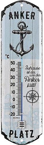 LANOLU retro Thermometer Ankerplatz maritime Ankerdeko für Garten und Küche 8x28cm