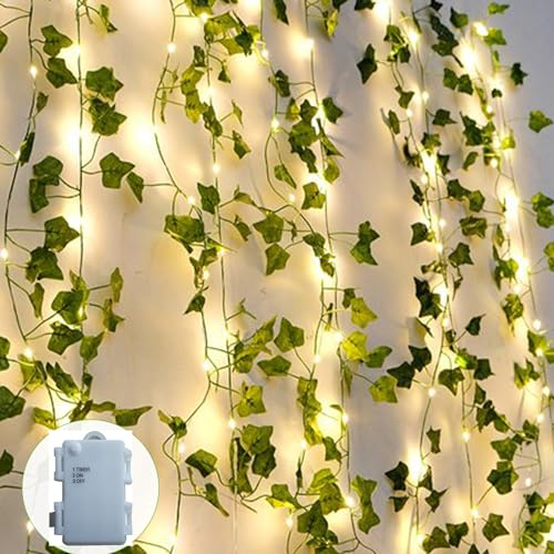 A.bigwhale Stringa luminosa con foglie, 6m 60LED edera ghirlanda luminosa, verde artificiale foglia edera vite con luce, primavera piante decorazione per muro matrimonio festa giardino festival