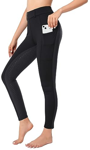 Havideto Legging d'équitation pour femme avec poche pour téléphone portable, taille haute, stretch, avec passants de ceinture, Noir + gris., S